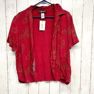 Vintage Sag Harbor Blouse Women Sz 14 Paisley Collared Button Front Short Sleeve